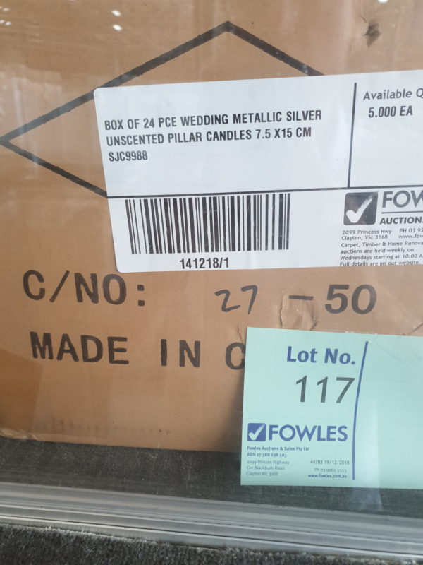 BOX OF 24 PCE WEDDING METALLIC SILVER UNSCENTED PILLAR CANDLES 7.5 X15 CM SJC9988