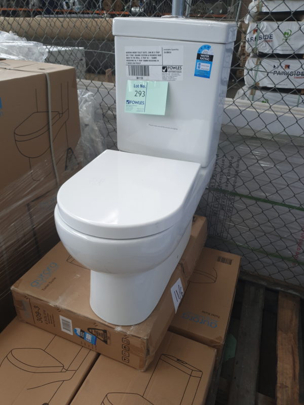 AURORA KN309 TOILET SUITE, CAN BE S TRAP OR P TRAP, SQUARE CISTERN & ROUNDED BASE BACK TO THE WALL, S TRAP 50 - 165MM ROUGHING IN, P TRAP 185MM ROUGHING IN 2 BOXES ON PICKUP