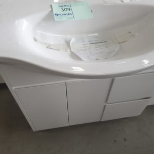 800MM HIGH GLOSS WHITE VANITY WITH FINGER PULL DOORS AND DRAWERS, WITH DRAWERS ON RIGHT WITH WHITE CERAMIC VANITY TOP, VPB800-S192