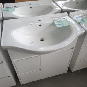 700MM GLOSS WHITE VANITY WITH FINGER PULL DOORS AND DRAWERS, LEFT HAND DRAWERS, WITH WHITE CERAMIC VANITY TOP VPB700-192