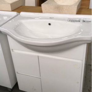 700MM GLOSS WHITE VANITY WITH FINGER PULL DOORS AND DRAWERS LEFT HAND DRAWERS WITH WHITE CERAMIC VANITY TOP VPB700-192