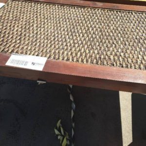 MAHOGANY TIMBER DINING TABLE WITH RATTAN INSET NO GLASS SUPPLIED SOLD AS IS