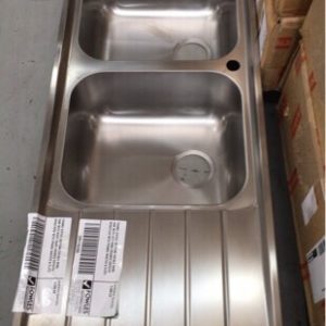 FRANKE S/STEEL NEPTUNE DOUBLE BOWL SINK WITH LEFT HAND DRAINER RRP$729 NEX621LHD WITH FRANKE WASTES & CLIPS