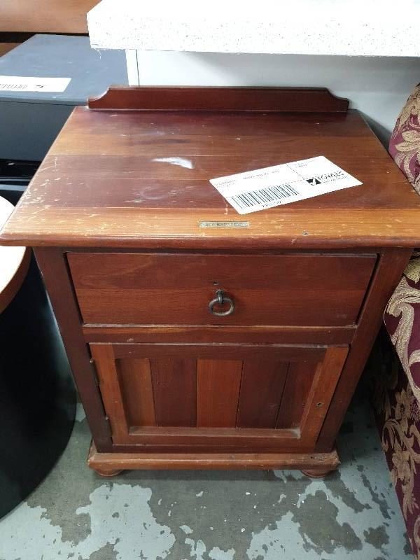 SECONDHAND - JARRAH BEDSIDE TABLE SOLD AS IS