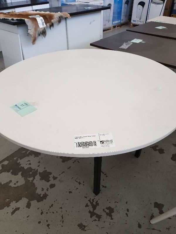 SECOND HAND - WHITE ROUND FOLDING TABLE SOLD AS IS
