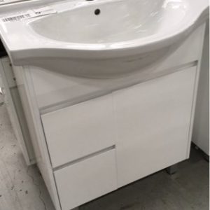 700MM GLOSS WHITE VANITY WITH FINGER PULL DOORS AND DRAWERS LEFT HAND DRAWERS WITH WHITE CERAMIC VANITY TOP 700-192