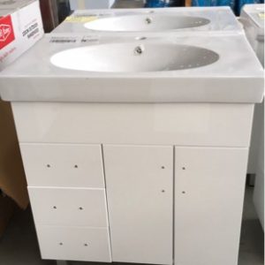 800MM HIGH GLOSS WHITE VANITY WITH DOORS AND DRAWERS WITH DRAWERS LEFT WITH WHITE CERAMIC VANITY TOP VPB800-S480
