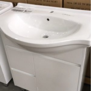 700MM HIGH GLOSS WHITE VANITY WITH FINGER PULL DOORS AND DRAWERS WITH DRAWERS LEFT WITH WHITE CERAMIC VANITY TOP VPB700-S192