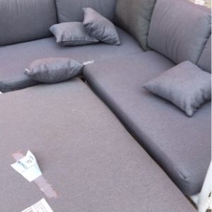 EX DISPLAY WHITE FRAMED OUTDOOR 3 PIECE LOUNG SUITE WITH GREY CUSHIONS SOLD AS IS SOLD AS IS MAY BE MISSING CUSHIONS