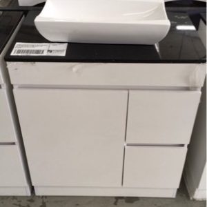 750MM GLOSS WHITE VANITY WITH DRAWERS AND BLACK GALAXY STONE BENCH TOP WITH ABOVE COUNTER BOWL BG750/BG