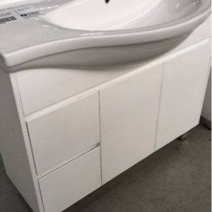 1000MM WHITE GLOSS VANITY WITH FINGER PULL DOORS AND DRAWERS LEFT HAND DRAWERS WITH WHITE PORCELAIN VANITY TOP VPB1000 - 192