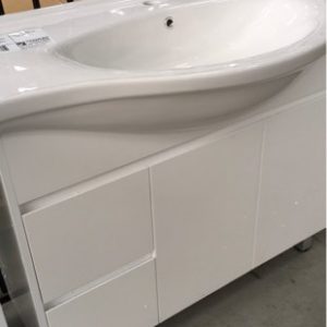 1000MM WHITE GLOSS VANITY WITH FINGER PULL DOORS AND DRAWERS LEFT HAND DRAWERS WITH WHITE PORCELAIN VANITY TOP VPB1000 - 192
