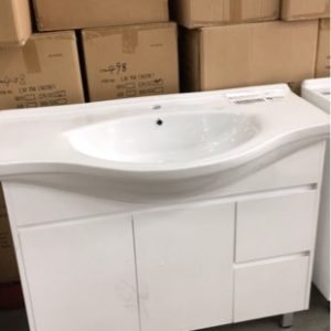 900MM VANITY CABINET FINGER PULL WITH DRAWERS RIGHT HAND SIDE WITH WHITE PORCELAIN VANITY TOP 900-S192