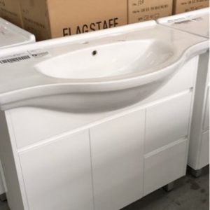 900MM VANITY CABINET FINGER PULL WITH DRAWERS RIGHT HAND SIDE WITH WHITE PORCELAIN VANITY TOP 900-S439