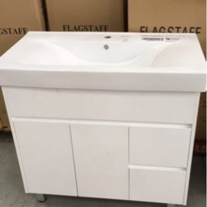 900MM VANITY CABINET FINGER PULL WITH DRAWERS LEFT HAND SIDE WITH WHITE PORCELAIN VANITY TOP 900-S439