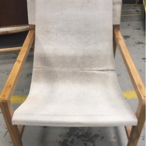 DESIGNER TEAK CHAIR WITH ARMS COW HIDE K5 RRP$695
