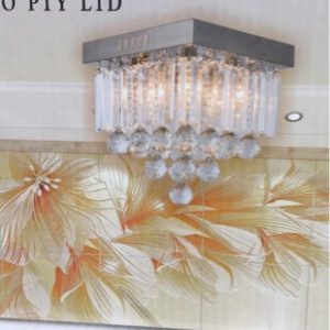 NEW MODERN STYLE GLASS CHANDELIER CLEAR - 4 HEAD SQUARE FITS E14 240V
