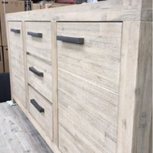 NEW ACACIA WOOD LIGHT GREY TIMBER BUFFET WITH 2 DRAWERS AND 3 DOORS 1700MM LONG X 450MM DEEP X 820MM HIGH #KEY LARGO