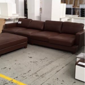 MANHATTAN TAN LEATHER 5 SEATER LOUNGE WITH HUGE OTTOMAN