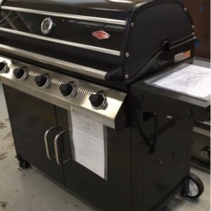 BEEFEATER 5 BURNER BBQ WITH HOOD ON TROLLEY WITH SIDE BURNER WITH 6 MONTH WARRANTY MODEL BD18652 S/N 53000361/53000237/23847489