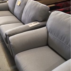 EX DISPLAY LIGHT BLUE FABRIC 3 SEATER + CHAIR RRP$1699
