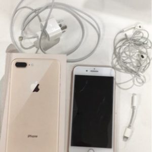 USED 5 MONTH OLD APPLE IPHONE 8 PLUS GOLD 64G WITH BOX CHARGER AND SPEAKER ADAPTOR GLASS SCREEN INCLUDED RRP$1149 UNLOCKED & IN WORKING CONDITION SOLD AS IS