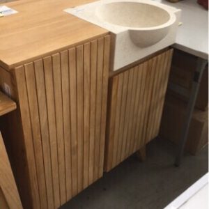 800MM SINGLE BOWL TEAK VANITY WITH INSET WHITE TERAZZO BOWL (CHIPPED) CA510 104A