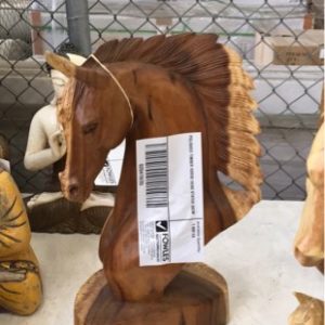 POLISHED TIMBER HORSE HEAD STATUE 50CM