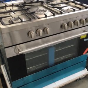 EX DISPLAY EURO EV90DFSX 900MM DUAL FUEL FREESTANDING OVEN DENTED & MARKED AT REAR OF HOB 3 MONTH WARRANTY DEO7244