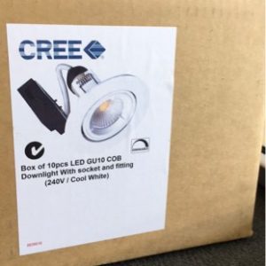 BOX OF 10 PCE CREE LED GU10 COB DOWNLIGHT WITH SOCKET AND FITTING