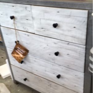 NEW RECYCLED PINE WITH WHITE WASH 5 DRAWER TALLBOY