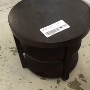 EX FURNITURE HIRE - DARK TIMBER ROUND SIDE TABLE SOLD AS IS