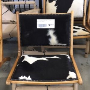 NEW TEAK COW HIDE UPHOLSTERED CHAIR WITH STUD DETAIL RRP$695 K4