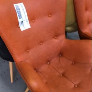 EX HIRE ORANGE VINYL FEATHERSTONE STYLE ARM CHAIR SOLD AS IS