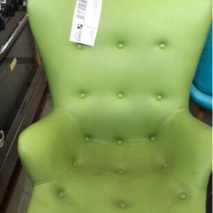 EX HIRE GREEN VINYL FEATHERSTONE STYLE ARM CHAIR SOLD AS IS