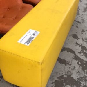 EX HIRE YELLOW VINYL LONG OTTOMAN SOLD AS IS