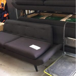 EX HIRE BLACK UPHOLSTERED RETRO 2 SEATER SOFA SOLD AS IS