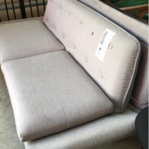 EX HIRE GREY UPHOLSTERED RETRO 2 SEATER SOFA SOLD AS IS