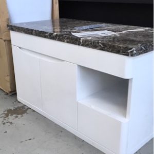 900MM WALL HUNG VANITY WITH STONE TOP 2 DOORS ON LEFT WITH OPEN SHELF AND DRAWER ON RIGHT HAND SIDE