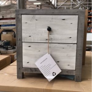 NEW RECYCLED PINE 2 DRAWER BEDSIDE TABLE GREY WITH WHITE WASH FINISH