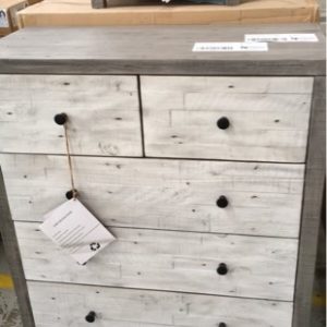 NEW RECYCLED PINE TALLBOY GREY WITH WHITE WASH FINISH 5 DRAWER