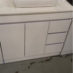 900MM WHITE GLOSS SINGLE BOWL VANITY WITH WHITE STONE TOP AND ABOVE COUNTER BOWL BN885