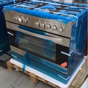 NEW EURO 900MM FREESTANDING OVEN P900DFSX S/STEEL DUAL FUEL WITH 8 COOKING FUNCTIONS & TRIPLE GLAZED DOOR WITH 5 BURNER COOKTOP WITH CAST IRON TRIVETS WITH FLAME FAILURE DEVICE 2 YEAR WARRANTY