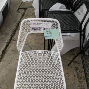 EX HIRE FURNITURE - WHITE SOLID METAL GEO OUTDOOR CHAIR SOLD AS IS