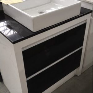 750MM VANITY WITH STONE TOP AND 2 LARGE DARK DRAWERS WHITE CABINET