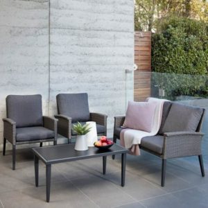 NEW RUBY 4 PIECE LOUNGE SETTING WITH 2 ARM CHAIRS SOFA AND COFFEE TABLE RRP$899