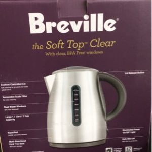 NEW BREVILLE 1.7 LT SOFT TOP STAINLESS STEEL KETTLE ELECTRIC CLEAR COCONUT
