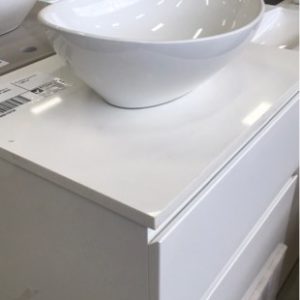 NOVA 600MM WALL HUNG VANITY WITH 2 DRAWERS WHITE STONE TOP WITH ABOVE COUNTER BOWL RRP$749