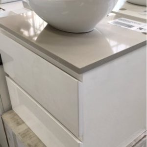 NOVA 600MM WALL HUNG VANITY WITH 2 DRAWERS GREY STONE TOP WITH ABOVE COUNTER BOWL RRP$749