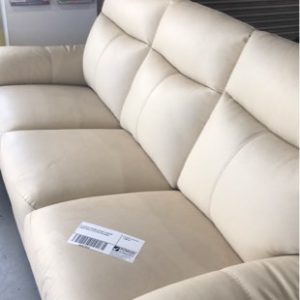EX DISPLAY CREAM LEATHER 3 SEATER COUCH WITH 2 ELECTRIC RECLINERS